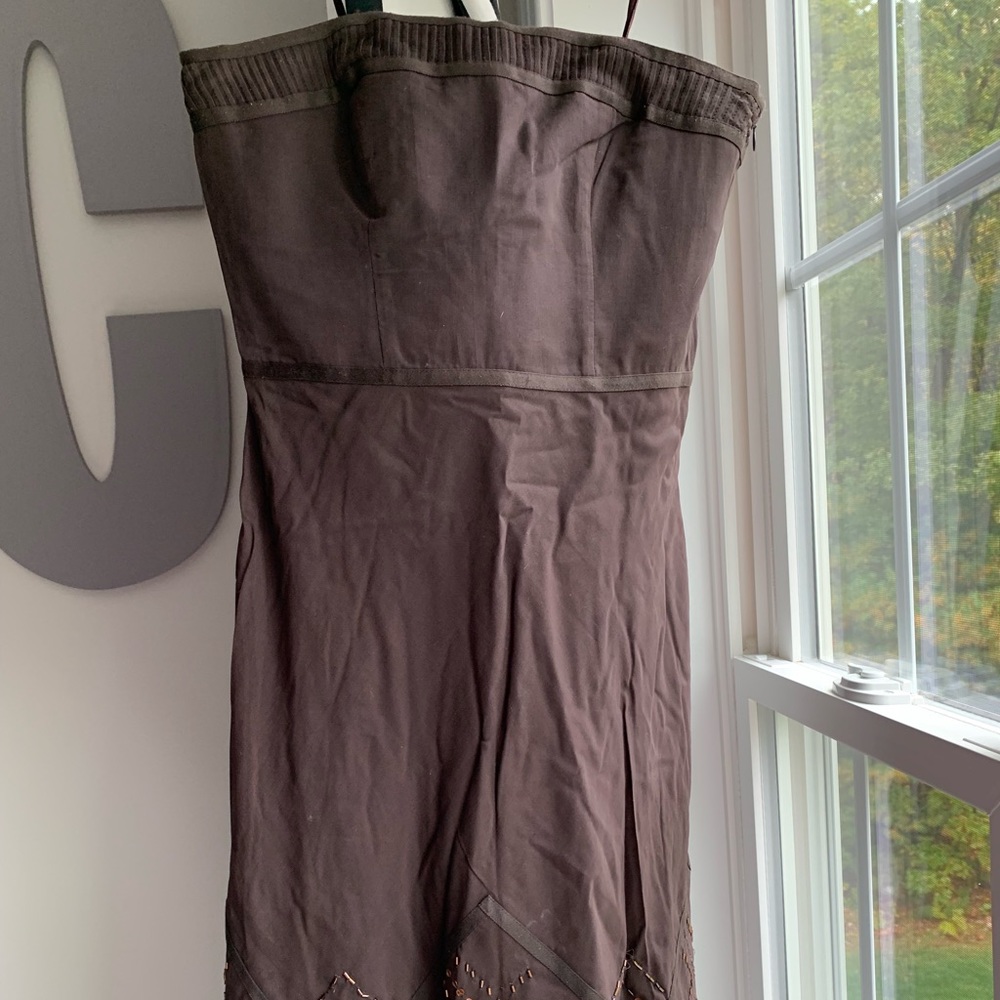 Brown strapless cocktail dress